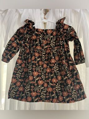 Carter's Black Floral Ruffle-Neck Long Sleeve Dress